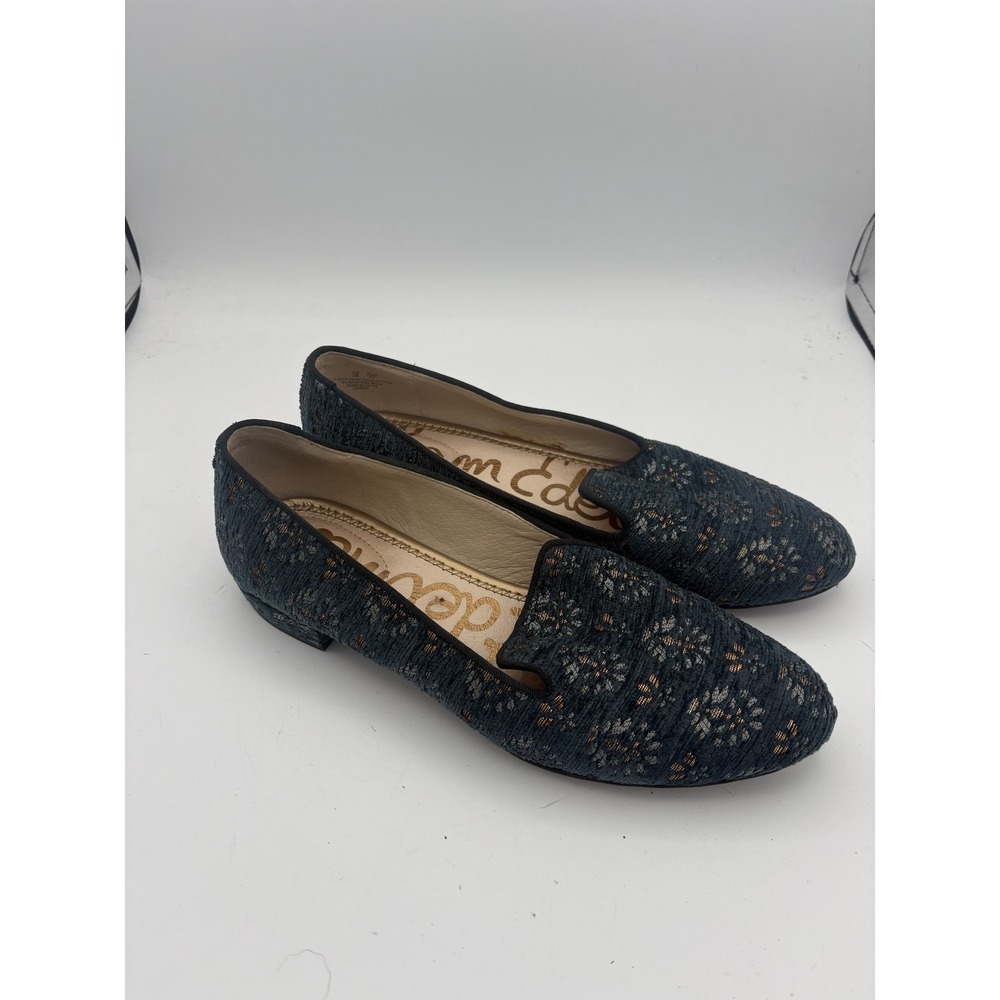 Sam Edelman Shoes Womens Size 7 Blue Jacquard Floral Loafers Slip On Flats